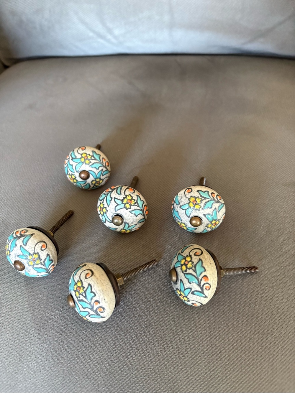 Anthropologie Ceramic Floral Drawer Knobs — Turquoise, Yellow and Cream